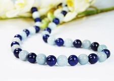 Precioso collar de piedras preciosas lapislázuli y aguamarina en forma de bola Ø-8 mm