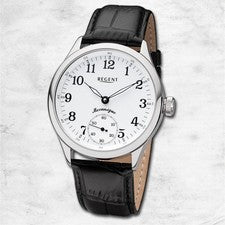 Regent Pulsera de Cuero Reloj para Hombre GM-2117 Cuerda Manual Negro URGM2117