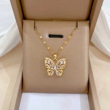 Collar colgante mariposa oro circón cúbico joyería moda mujer 484