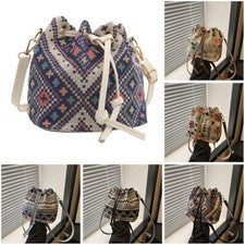 Bolsos para mujer estilo étnico bandolera bolso cubo bolso de mano bolso con cordón vintage