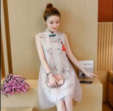 Nuevo Moda Estilo Chino Mejorado Cheongsam Para Mujer 2019 Verano Tang Traje Vestido