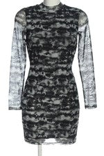 Vestido mujer Bershka manga larga mini estampado integral negro gris talla 36
