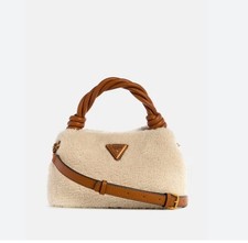 Bolso Bandolera Pequeño Mujer GUESS Shaida Piel de Oveja Asa Superior - Tostado / Marfil