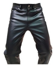 Pantalones de mezclilla estilo 501 elegantes y sexy de cuero de vaca negro real para hombre