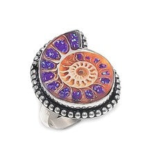 Anillo de joyería de plata de ley 925 hecho a mano con piedras preciosas fósiles de amonita tamaño 7 v589