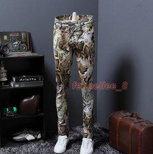 Pantalón Pantalón Informal Hombre Imitación Cuero Pantalones Largos Discoteca Piel de Serpiente Patrón Pantalón