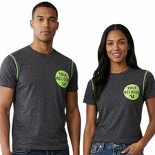 $79 TRUE RELIGION Camiseta Negra HEATHER CREW Manga Corta Diseñador Gráfico Nueva con Etiquetas