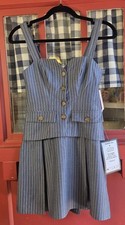 Mini Vestido City Studio Para Mujer Clásico Azul A Rayas Sin Mangas Correa Talla XXS