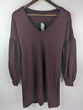 Nuevo con etiquetas Vestido Express Borgoña Ponte Tejido Manga Globo Elastizado Para Mujer Talla XS