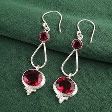 Pendientes colgantes/gotas de piedras preciosas de rubelita rosa natural de plata 925 para mujer