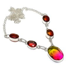 Turmalina bicolor, granate piedras preciosas 925 collar de joyería de plata d...