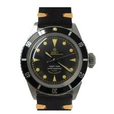 Walter Mitt Sea Diver Acciaio Automatico Nero Vintage Pelle Orologio Uomo