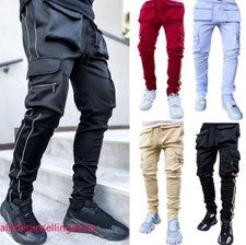 Pantalones reflectantes de bolsillo cargo para hombre informales para correr ropa de calle rectos moda