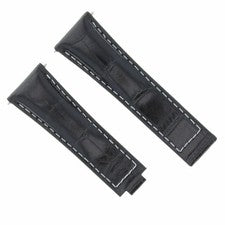 Correa de reloj de repuesto de cuero negro de 20 mm costura blanca para Rolex Daytona