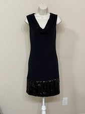 Vestido Yoji T Tahari Para Mujer Negro Brillante Lentejuelas Parte Inferior Sin Mangas Capucha Cuello XS