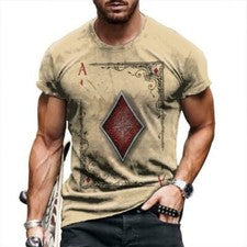 Camiseta Hombre Moda Carta Póquer As De Diamantes Camiseta Amarilla Manga Corta