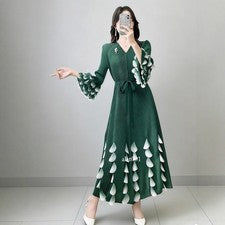 Moda Primavera Para Mujer Vestido Lujo Mangas Largas Adelgazante Calce Fiesta Vestido Línea A