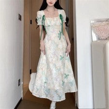 Moda Mujer Floral Línea A Vestido Princesa Manga Corta Fiesta Playa Vestido Largo