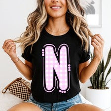 Camiseta gráfica con letras de guinga con monograma alfabeto N para mujer