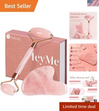 Rodillo facial portátil de cuarzo rosa y Gua Sha para alivio de piel hinchada - Juego rosa