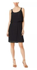 Vestido negro hermoso acordeón plisado sin mangas NY Collection para mujer nuevo con etiquetas