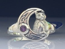 Anillo de plata esterlina amatista gato celta luna diseñador único joyería fina