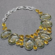 Collar hecho a mano facetado dorado rutilo citrino piedras preciosas regalo étnico joyería 18"