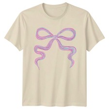 Camiseta Rosa Turquesa Decorativa Lazo Gráfico Moda Mujer Hombre Unisex Camiseta
