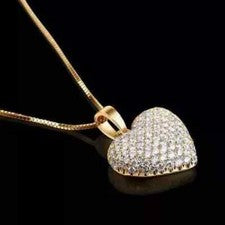 Juego de cadena colgante de corazón de diamantes de corte redondo de 1 quilate para damas y collar Fn