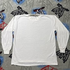 Camisa de manga larga en blanco con diseño serigrafía de una sola puntada XL Deadstock