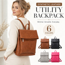Mochila utilitaria de cuero sintético para mujer Mochila con cremallera superior Bolso utilitario