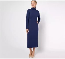 Vestido MIDI Jersey Hilado Fino para Mujer con Control Abdomen Talla XXS Azul Océano