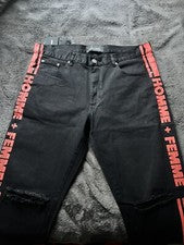 HOMME + FEMME Vaqueros Hombre Vaqueros Negro con Logo Lateral Rojo Talla 38 Nuevos con Etiquetas.