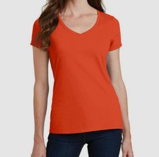 NUEVA $95 Moda Clásica Para Mujer Naranja Manga Corta Cuello en V Camiseta Informal Talla L