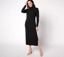 Mujeres con Control Alto Hilado Jersey Control Abdomen Midi Vestido Negro XS Nuevo
