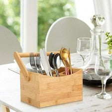 Lynen 4 Compartimentos Bambú Cocina Cubiertos Carrito Utensilios Estante Soporte Divisor