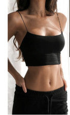 NUEVA CAMIS ELÁSTICA SÓLIDA NEGRA RECORTADA SEXY DE MODA PARA MUJER, TOP, ¡TALLA GRANDE!