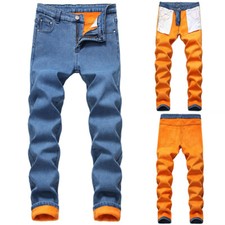 Pantalones de mezclilla forrados de lana para hombre Pantalones ajustados Jeans Invierno Cálidos Informales Moda Nuevos