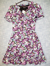 Vestido de verano para mujer púrpura estampado floral estilo chic talla pequeña nuevo