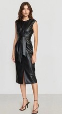 Vestido informal de cuero de cordero para mujer elegante negro hecho a mano genuino