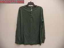 Camiseta Henley Pegno Para Hombre Verde Moda Informal Tapeta Frontal Manga Larga, Talla L