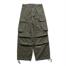 Pantalones largos sueltos con bandas al tobillo plisados cargo estilo americano para hombre bolsillos