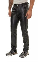 Pantalones de mezclilla de motociclista para hombre de cuero negro real o de vaca elegantes y sexy estilo 501 nuevos.