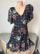 Vestido American Rag Jrs M (s) Malla Líquida Floral A Cuadros Flutter Volantes Twee