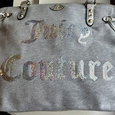 Bolso de Mano Jersey Vintage Juicy Couture Gris Plata Lentejuelas Iridiscentes Logo Cremallera Nuevo sin Etiquetas