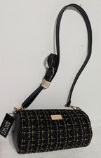 Bolso Bandolera Badgley Mischka Para Mujer Redondo Negro y Dorado a Cuadros Nuevo con Etiquetas Vegano