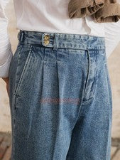 Pantalones de mezclilla de cintura alta británicos para hombre Pantalones largos de vestir Gurkha Pantalones informales