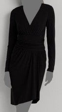 Vestido Ralph Lauren Para Mujer Negro Acanalado Elástico Jersey Sobrepelliz Talla 2