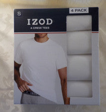 Paquete de 4 camisetas IZOD Crew talla S (34-36) nuevas en caja blancas 100 % algodón súper suaves de fácil cuidado
