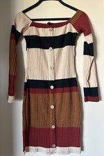 Mini Vestido Mujer Moda Boutique Multicolor Fuera del Hombro Manga Larga
